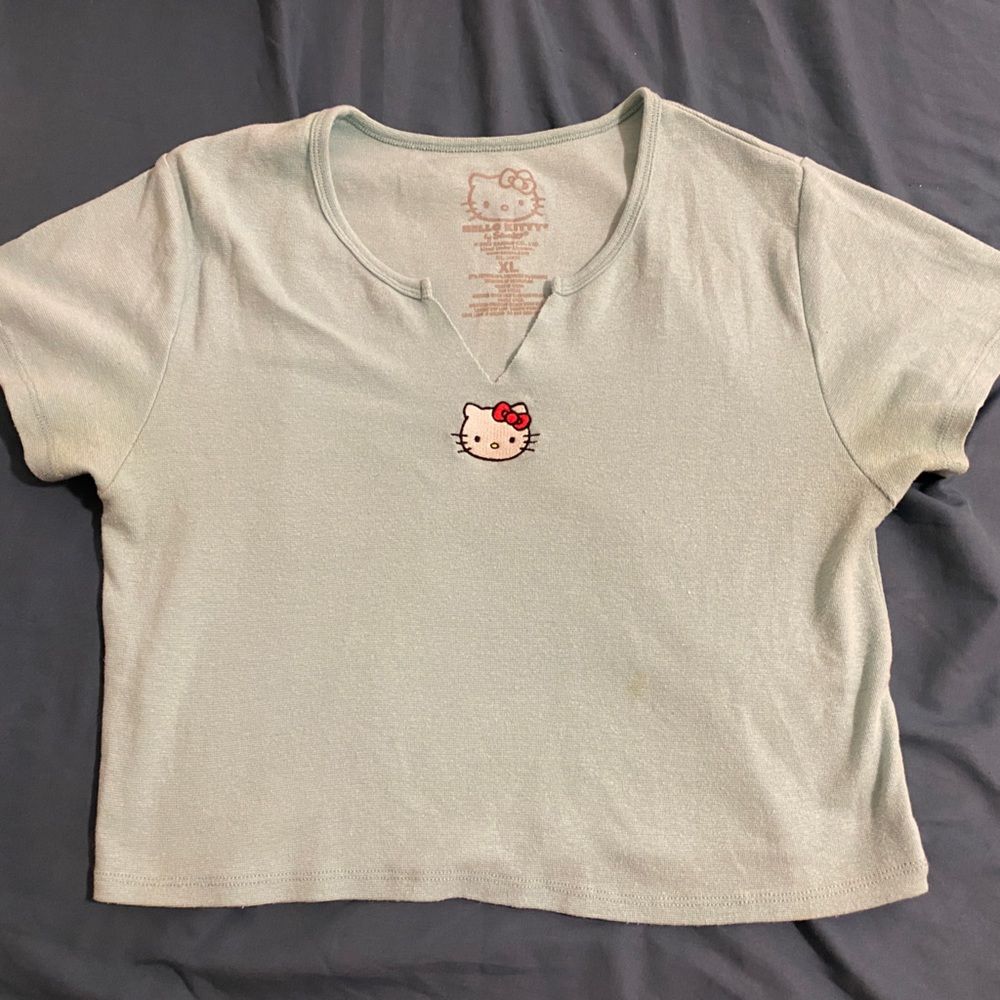 never worn sanrio/hello kitty embroidered crop-top blue/teal XL